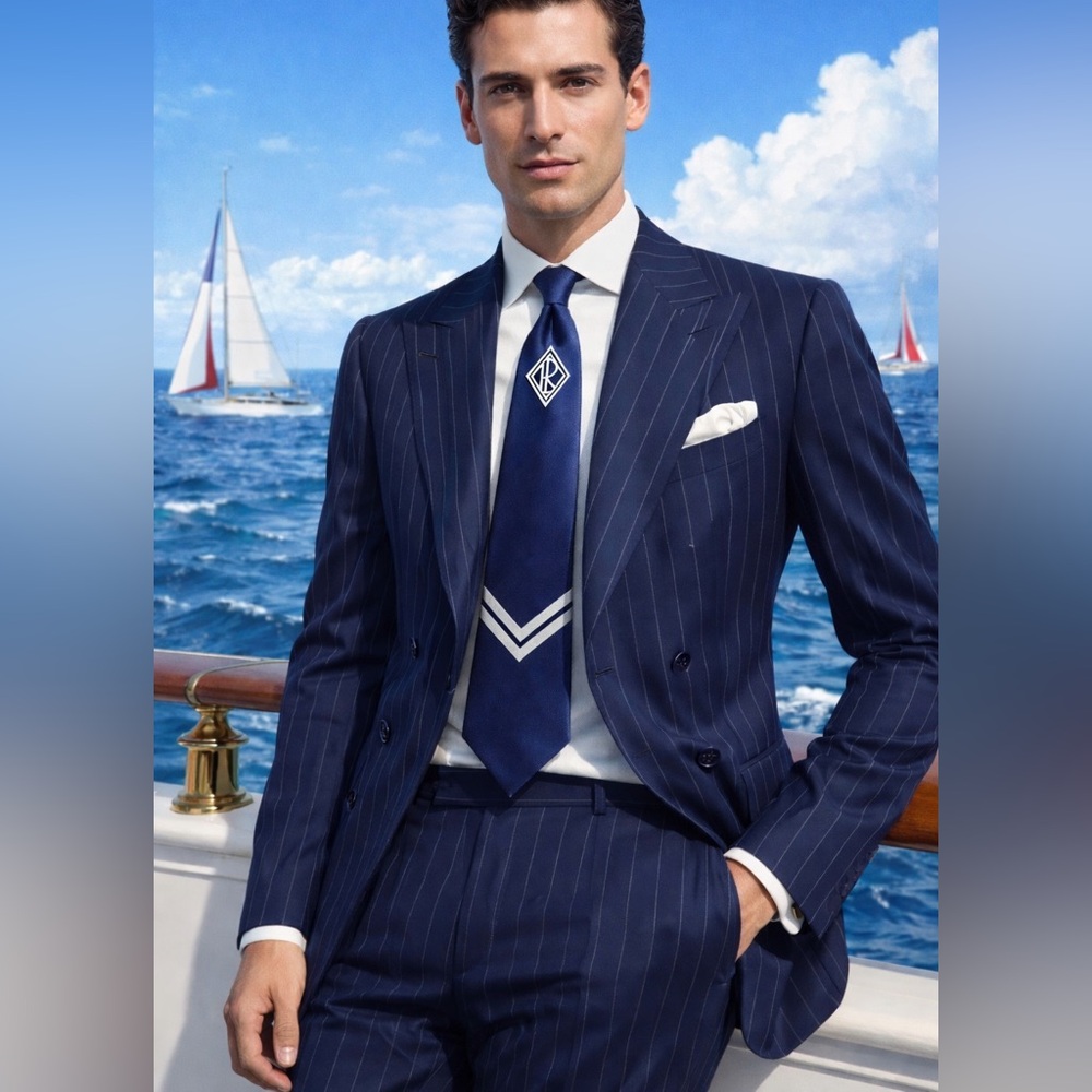 🎁HOLIDAY 26’🎁🔥💯ICONIC RALPH LAUREN PURPLE LABEL YACHT CLUB MONOGRAM RL TIE🔥